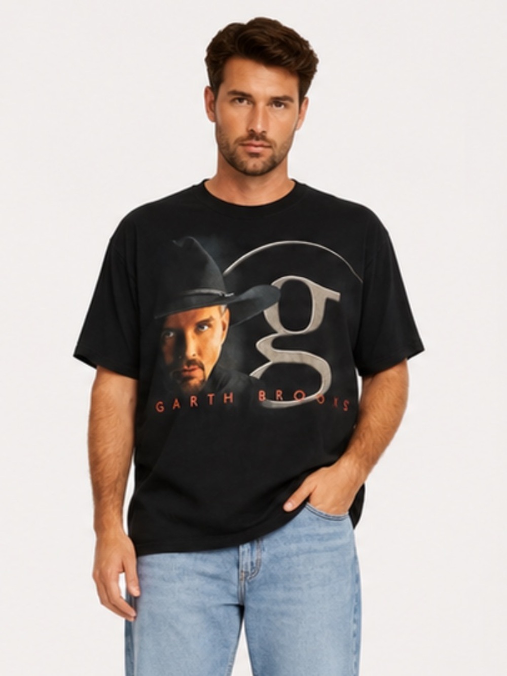 Vintage Garth Brooks Big Face Logo Rock Metal Band Black Men’s T-shirt Size XL
